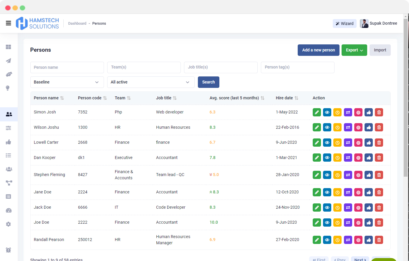 SAAS persons listing screen